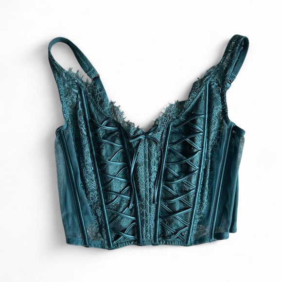 Victoria's Secret Unlined Lace-Up Corset Top Dream Angels Teal/Green Size M - Picture 2 of 6